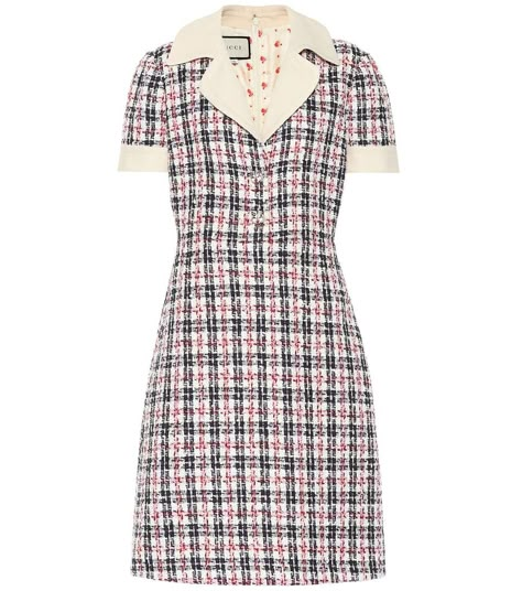 GUCCI Tweed minidress € 1,849 Retro Dress Outfits Vintage Style, Twee Dresses, Gucci Dress Casual, Check Dress Outfit, Vintage Gucci Dress, Tweed Clothes, Iconic Clothes, Gucci Tweed, Patterned Dress Pants