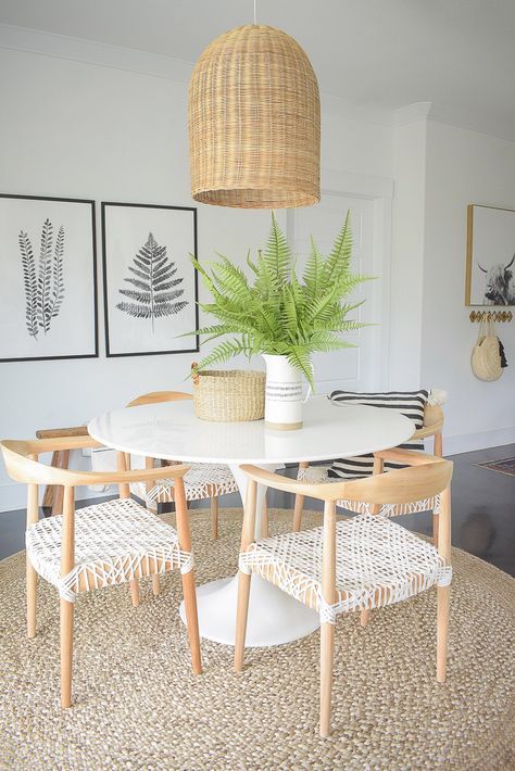 Tips for Adding Natural Summer Decor A Dining Room Tour Modern Boho Dining Room, Dining Room Chairs Ikea, Boho Dining Room, Summer Living Room, Summer Dining, Chic Spaces, Small Dining, Mua Sắm, Dining Room Design