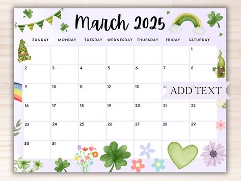 EDITABLE March 2025 Calendar, Printable Homeschool Calendar, Beautiful Spring Flowers w/ Clovers, School Calendar, Purple March Planner by cherylprintables on Etsy March Planner, Homeschool Calendar, March Calendar, Beautiful Spring Flowers, Editable Calendar, Text Graphics, Family Calendar, School Calendar, 2025 Calendar