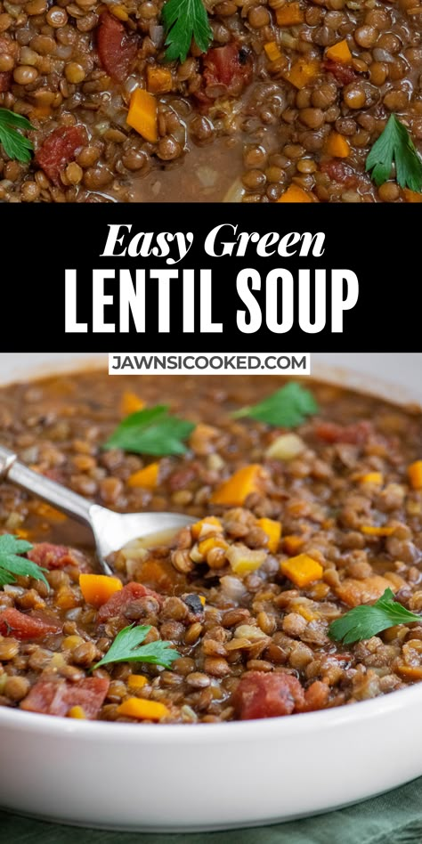 French Green Lentil Soup, Green Lentil Soup Instant Pot, Lentil Soup Green Lentils, Lentils Stew Recipe, Easy Green Lentil Recipes, Green Lintel Recipes, Smokey Red Lentil Soup, Easy Green Lentil Soup, Green Lentil Recipes Soups