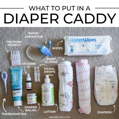 Diaper Caddy Essentials, Essentials For Newborn, Baby Nursery Organization, Baby Care Essentials, Baby Routine, Baby Room Organization, Newborn Baby Tips, Newborn Mom, Diaper Caddy