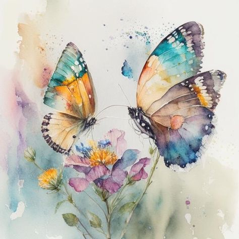 Watercolor Paintings Nature, Butterfly Art Painting, Portrait Cartoon, Image Nature, Watercolor Flower Art, 수채화 그림, Insect Art, Watercolor Sunflower, Butterfly Painting