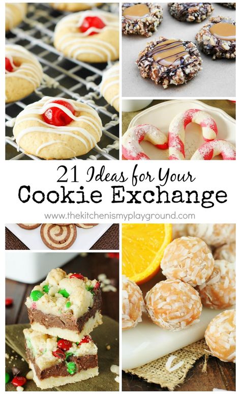 21 ideas for your cookie exchange that are sure to not disappoint your cookie exchange pals! www.thekitchenismyplayground.com Cookies For Cookie Exchange, Cookie Swap Recipes, Christmas Cookie Swap, Xmas Recipes, Cookie Exchange Recipes, Christmas Cookie Exchange, Best Christmas Cookies, Xmas Cookies, Xmas Food