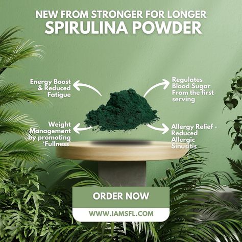 🌿 Unlock Your Potential with Spirulina! 🌿 At Stronger for Longer, we believe in empowering you to live your best life. Our veteran-owned company is proud to introduce our premium Spirulina Powder, harvested from the cleanest waters to ensure you get the purest benefits. ✨ Why Choose Spirulina? Packed with essential nutrients, our spirulina is a powerhouse of protein, vitamins, and antioxidants. Here’s how it can help you thrive: Boosts Energy Levels: Say goodbye to fatigue and hello to sus... Spirulina Powder, Allergy Relief, Boost Energy Levels, Unlock Your Potential, Essential Nutrients, Live Your Best Life, Boost Energy, Best Life, Live For Yourself