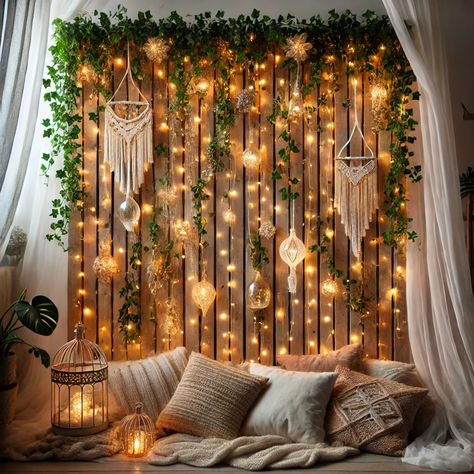 famous LED string lights with leaves to make your walls look beautiful Hanging Vines With Lights, Ceiling Vines Decor, Room Vines, Vines With Lights, Vines For Bedroom, Hallway Ceiling, Salon Suites Decor, Festival Decor, Salon Suites