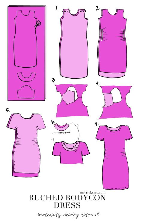 Merrick's Art | DIY Ruched Bodycon Dress Ruched Dress Pattern, Dress Pattern Sewing, Diy Maternity Clothes, Bodycon Dress Pattern, Linen Dress Pattern, Merricks Art, Dress Maternity, Pattern Sewing, Ruched Bodycon Dress