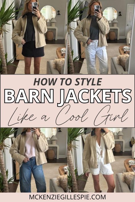 Looking to update your Women's Outerwear collection? Discover how to style the trendy barn jacket with this Women's Fashion guide. From casual to polished looks, see how this Women's Jacket can be paired with everything from jeans to dresses. Add warmth and style to your autumn outfits with this must-have piece for the season. Barn Jacket Outfits, Barbour Jacket Outfit, Jacket Trend, Easy Outfit Ideas, Outfit Ideas For Fall, Rugged Boots, Outerwear Trends, Fall Outerwear, Barn Jacket