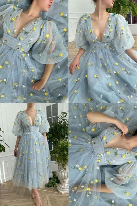 Prom Dresses Midi Length, Dress Trims, Tea Length Wedding, Blue Tea, Wedding Reception Dress, Short Prom, Reception Dress, Formal Party, Tea Length