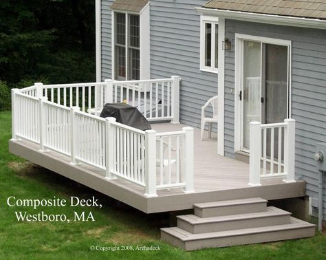 White Deck, Deck Railing Design, Deck Colors, Deck Installation, Grey House, Deck Paint, Mobile Home Porch, Deck Designs Backyard, Deck Stairs