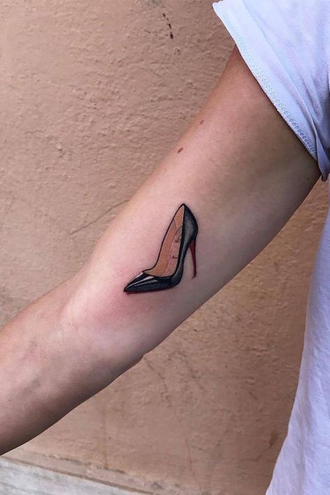 High Heel Tattoos, Shoes Tattoo, Shoe Tattoo, Heel Tattoos, Classy Tattoos For Women, Traditional Hand Tattoo, Shoe Tattoos, Brush Tattoo, Timeless Tattoo