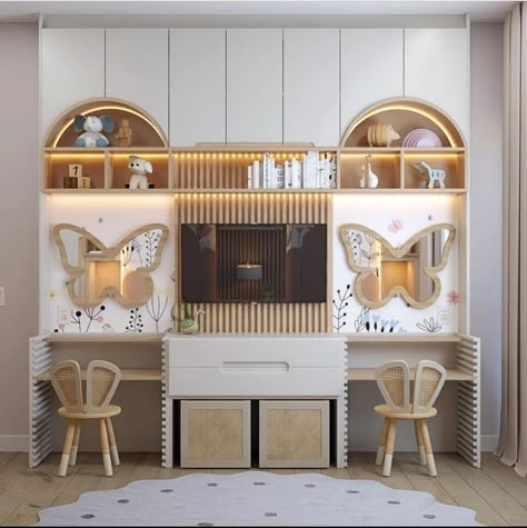 Closet Con Tv, Kids Bedroom Furniture Design, Kids Bed Design, Girls Furniture, Luxury Kids Bedroom, Study Table Designs, Kids Study Table, Pink Bedroom For Girls, Kids Room Interior Design