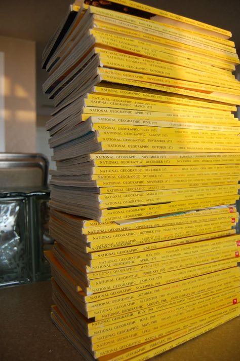 Stack of old National Geographic Magazines Old National Geographic, But Im A Cheerleader, Taurus Moon, Bedroom Orange, National Geographic Magazine, Design Research, Fig Tree, Vintage Magazines, Simple Pleasures