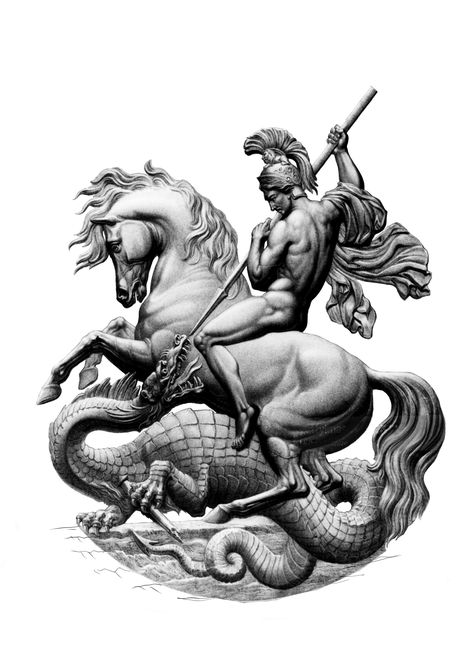 St George, A Man, Coming Soon, Tattoo Designs, Horses, Black And White, Tattoos, White, Black