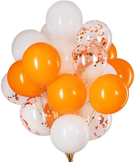 Balloon Party Decorations, Orange Confetti, Engagement Balloons, 50 Party, Black Confetti, Orange Balloons, Orange Party, White Confetti, 50th Party