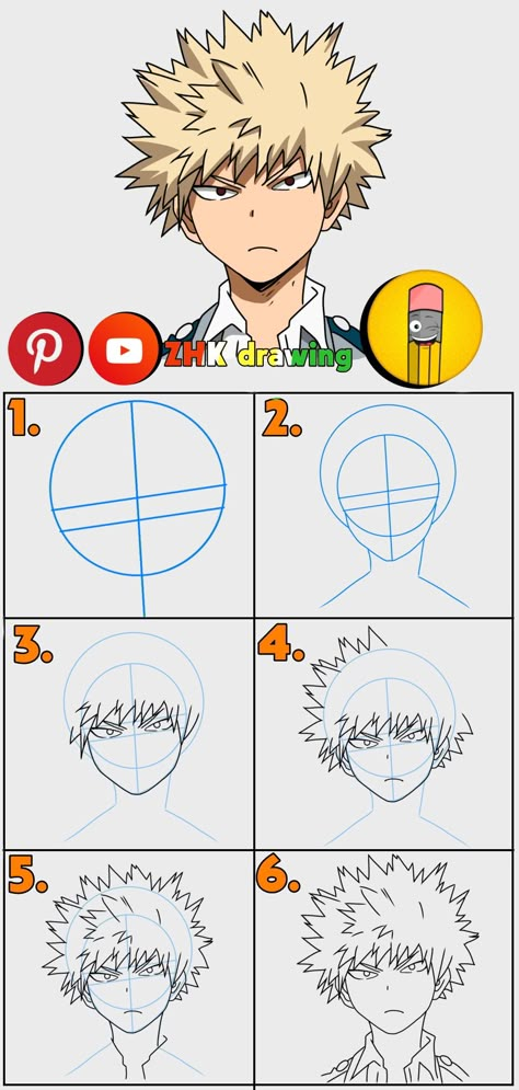 Subscribe to my channel for more tutorial ❤️ #bakugou #myheroacademia #draw #drawing #animedrawing #anime #howtodraw Bakugou Drawing Reference, Bakugo Hair Tutorial, Bakugou Hair Tutorial, Drawing Ideas Anime Sketch Easy, How To Draw Bakugou Step By Step, Mha Tutorial, How To Draw Bakugou Hair, How To Draw Deku Step By Step, How To Draw My Hero Academia Characters