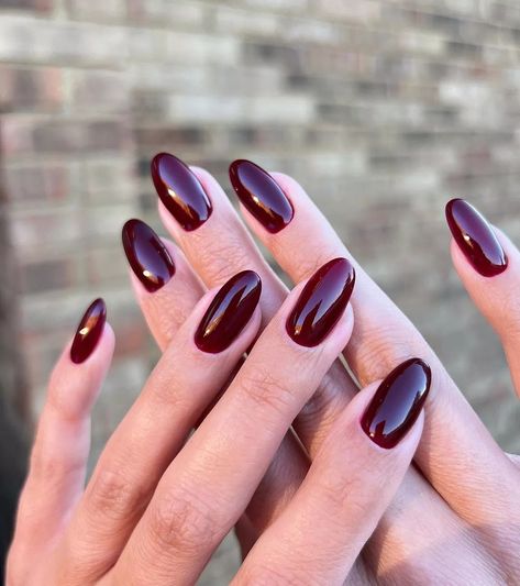 25 Dark and Moody Winter Nail Looks Winter Colour Nails, Dark Red Almond Nails, Winter Nail Colours, Western Style Nails, Winter Nail Color, Winged Eyelashes, Red Almond Nails, Dark Color Nails, Minimalist Ear Cuff