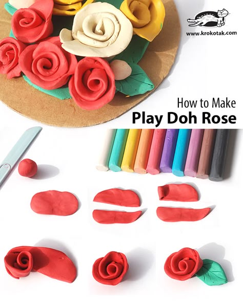 krokotak | Como fazer Play Doh Rose Play Doh Flowers, Clay Doh, Play Doh Art, Diy Paper Christmas Tree, Simple Holiday Cards, Model Magic, Skins Minecraft, Playdough Kits, Children Activities