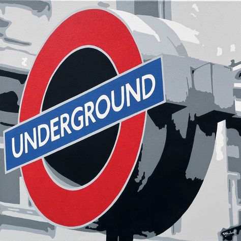 London Underground Artwork, London Underground Painting, London Underground Illustration, London Underground Art, London Underground Map Art, London Typography, Underground Illustration, Underground Sign, Underground London