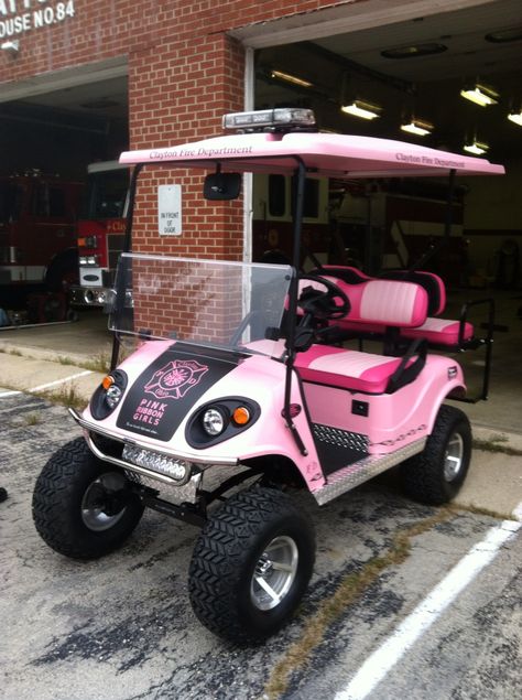 Pink Ribbon Golf Cart Mini Golf Cart, Pink Golf Cart, Gold Cart, Country Club Aesthetic, Vegas Aesthetic, Golf Cart Seat Covers, Luxury Kids Bedroom, Golf Cart Seats, Custom Golf Carts