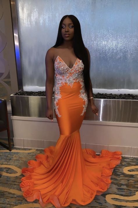 Orange Mermaid Prom Dress, Formal Evening Dresses Long, Orange Mermaid, Drawing Men, Long Party Gowns, Orange Prom Dresses, Prom Dress Black, Fashion Hairstyles, Homecoming Outfits