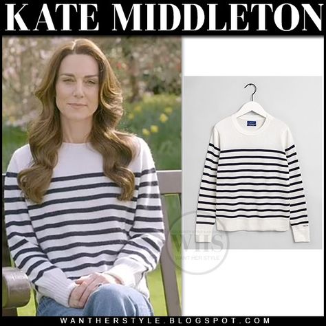 Kate Middleton in Gant striped Breton sweater and jeans video message march 22 2024 Kate Middleton Striped Sweater, Jeans Video, Breton Sweater, Kate Fashion, Sweater And Jeans, Video Message, Middleton Style, Kate Middleton Style, Royal Outfits