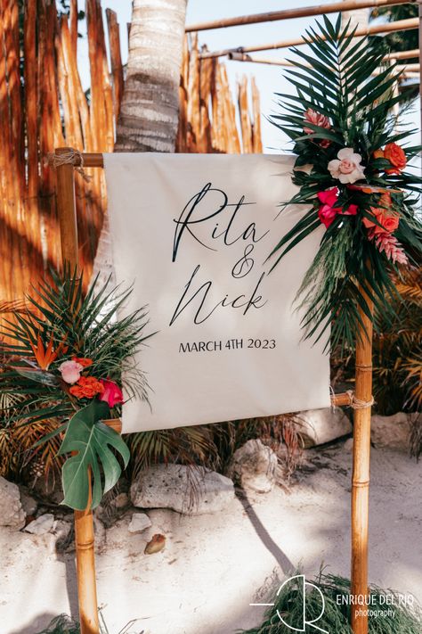 This tropical welcome sign goes according with the beautiful background of blue venado in playa del carmen, mexico Tropical Welcome Sign, Wedding 2025, Beautiful Background, Wedding Event Planner, Beautiful Backgrounds, Planning Process, Our Wedding Day, Wedding Event, Be A Better Person