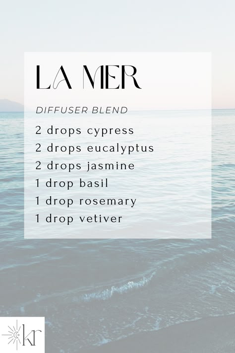 Water Essential Oil Blend, Ocean Essential Oil Blend, Vetiver Diffuser Blends, Jasmine Essential Oil Blends, Essential Oil Combos, Perfume Diy, Summer Diffuser Blends, Eo Blends, Essential Oil Combinations