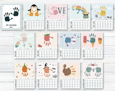 Month Handprint Art, Handprint Art Calendar, Hand And Foot Print Calendar, Monthly Handprint Calendar, Hand Print Calendar Ideas, Monthly Handprint Art, Grandparents Day Crafts For Infants, Handprint Gifts For Grandparents, Matilda Crafts