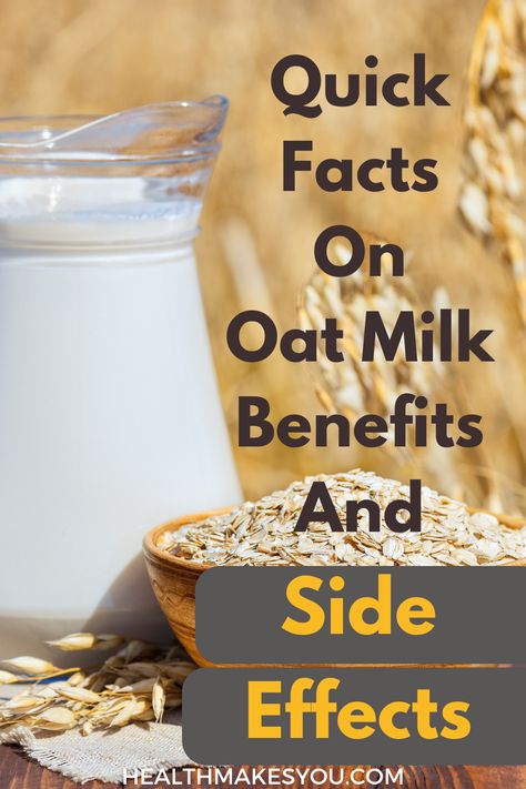 Oat milk is high in protein and fiber and contains essential vitamins and minerals. but it's also important to know that it may have some side effects. Here is a rundown of quick facts on oat milk benefits and possible side effects. Click to read more. Oat Milk Benefits, Oat Milk Recipe, Milk Benefits, Dairy Free Alternatives, Lower Your Cholesterol, Wellness Trends, Milk Alternatives, Dairy Free Milk, Dairy Free Options