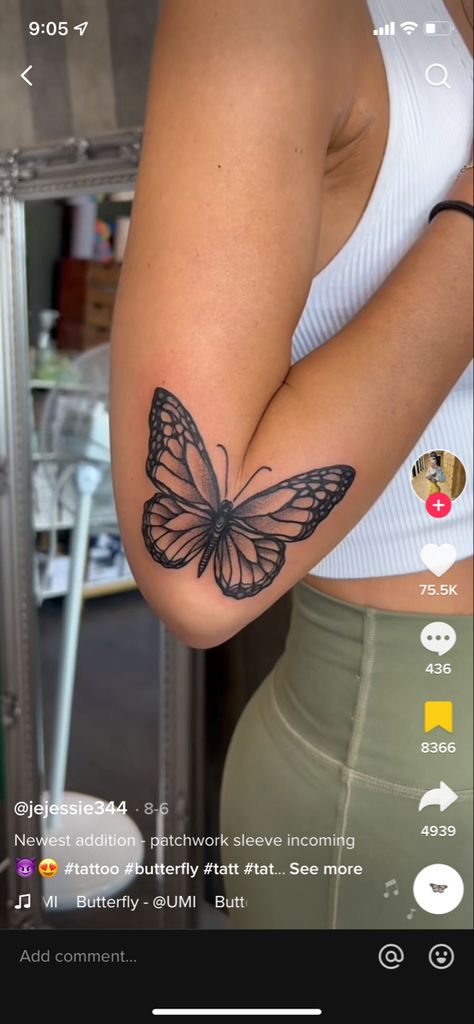 Arm Tattoos For Women Upper, Butterfly Tattoos On Arm, Ma Tattoo, Believe Tattoos, Tattoos To Cover Scars, Saved Tattoo, Elbow Tattoos, Tasteful Tattoos, Red Ink Tattoos