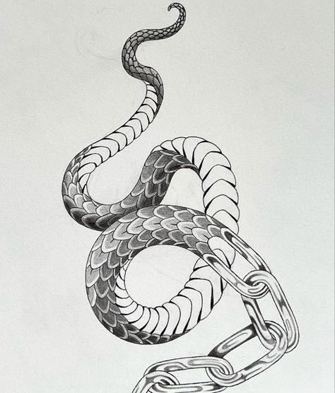 Chain Drawing, Snake Drawing, Sharpie Tattoos, Wicked Tattoos, Snake Tattoo Design, Small Pretty Tattoos, Gorgeous Tattoos, Tattoo Style Drawings, Snake Tattoo