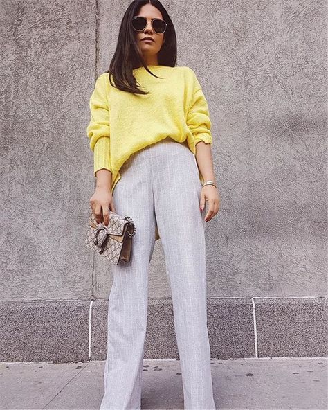 Fresh outfit inspiration for the winter wardrobe staple—for any style. Sweater Outfits For Work, Yellow Sweater Outfit, Chunky Sweater Outfit, Sweater Women Outfit, Yellow Knit Sweater, Outfits For Work, Fav Color, Office Wear Women, Working Women