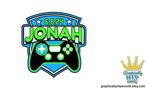 Customized Video Game Bar Mitzvah Logo, Personalized Neon Party Logo, Modern Gamer theme for Bar Mitzvah party favors invitations decor by GraphicallyHipEvents on Etsy Video Game Bar, Bar Mitzvah Party Favors, Bar Mitzvah Logos, Bar Mitzvah Party, Party Logo, Modern Games, Game Themes, Logo Modern, Neon Party