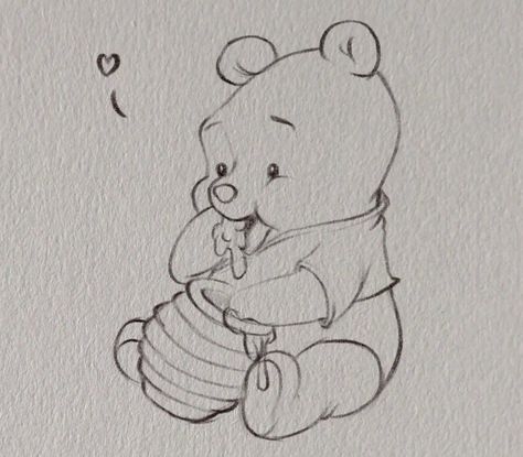 Bear With Honey Tattoo, Honey Drawing Cute, Cute Pencil Drawings Easy, Honey Bear Drawing, Winnie Pooh Drawing, Honey Bear Tattoo, Pooh Bear Drawing, Pooh Bear Tattoo, Winnie The Pooh Tattoo