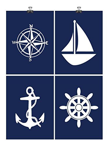 Nautical Nursery Art Print Set of 4  Navy Blue and White Decor  Rose Compass Sailboat Anchor Wheel  Wall Art Home Decor Set  Multiple Sizes * Read more reviews of the product by visiting the link on the image. #Minimalist Nautical Boy Room, Nautical Decor Bedroom, Anchor Wall Art, Nautical Nursery Art, Nautical Bathroom Decor, Sailboat Art, Nautical Bathrooms, Home Decor Sets, Nautical Nursery