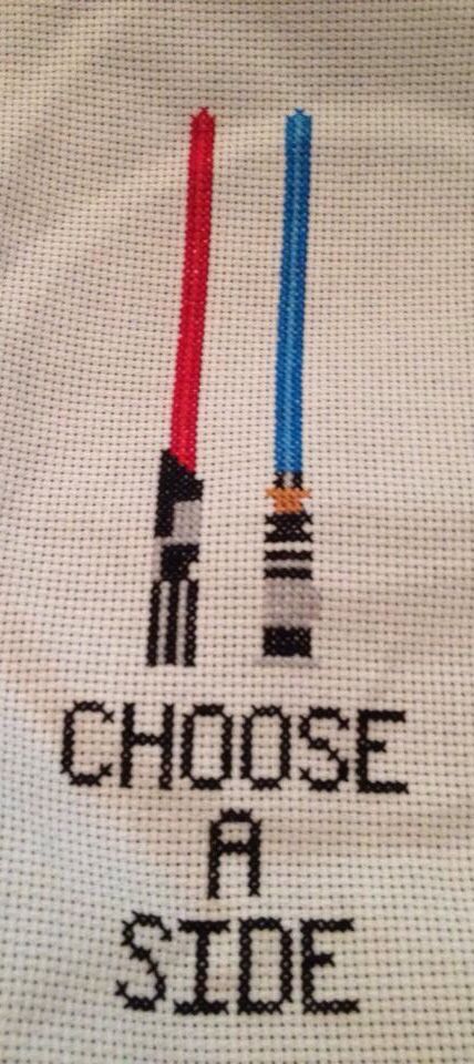 Star Wars lightsaber cross stitch Lightsaber Embroidery, Obi Wan Lightsaber, Patched Pants, Star Wars Cross Stitch, Star Wars Embroidery, Embroidery Things, Star Wars Lightsaber, Red Lightsaber, Hand Fasting