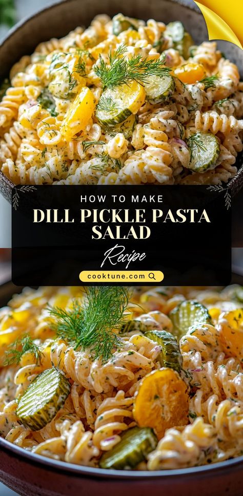 This Dill Pickle Pasta Salad combines the tangy, zesty flavor of dill pickles with the creamy richness of a traditional pasta salad. It’s the perfect side dish for barbecues, picnics, or any gathering. Full of crunch, flavor, and texture, it’s a great addition to your healthy recipes lunch or a quick dinner idea. #HealthyHomemadeRecipes #HealthyRecipesLunch #QuickDinnerIdeas Dill Pickle Pasta Salad Recipe, Traditional Pasta Salad, Pickle Pasta Salad, Pickle Pasta, Healthy Easy Snacks, Healthy Recipes Lunch, Dill Pickle Pasta Salad, Traditional Pasta, Nourishing Meals