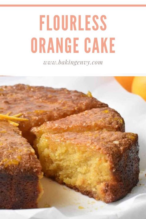 This flourless orange cake is moist, tender, and absolutely bursting with orange flavour. This cake uses two whole oranges (peel and all!) for a really intense citrus flavour. #specialtydessert #easyflourlesscakerecipe #easydessertrecipe #flourlessorangecakerecipe #flourlessorangecake Flourless Orange Cake, Flourless Cake Recipes, Glutenfri Baking, Orange And Almond Cake, Gluten Free Cake Recipe, Flourless Cake, Bolo Fit, Orange Cake Recipe, Slow Cooker Desserts