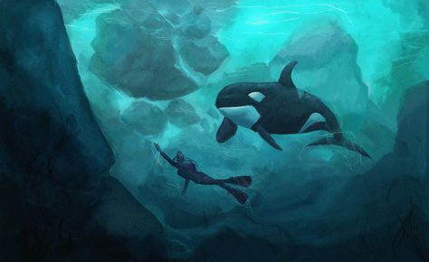 Orca Wallpaper, Ocean Mural, August Wallpaper, Whimsical Paintings, Beautiful Sea Creatures, Killer Whales, Art Inspiration Painting, Ocean City, Painting Art Projects