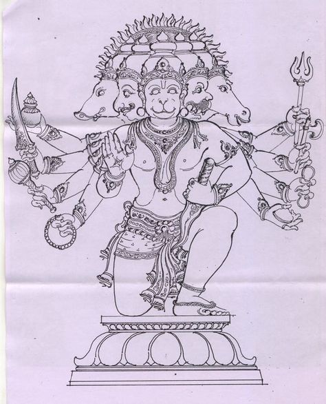 Deity Drawing, Panchamukha Hanuman, Concept Drawing, Buddhist Art Drawing, Pencil Drawings For Beginners, God Artwork, Kerala Mural Painting, Art Studio Design, Lord Hanuman Wallpapers