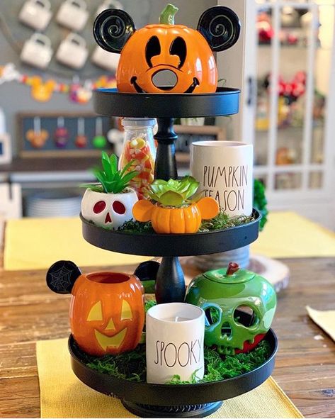 Loving our friend @greatcrafternoon’s fall themed tier tray!!! The fall decor is starting to pour in and we’re so excited!! Be sure to send… Disney Living Room, Disney At Home, Casa Disney, Disney Halloween Decorations, Deco Disney, Disney Room Decor, Disney Merch, Halloween Disney, Disney Snacks