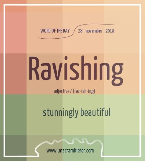 Todays #WordOfTheDay is: Ravishing   Truly an emotional word to describe beauty 😍 #beauty #scrabble #words #beautiful #dictionary Describe Beauty, Scrabble Word, Unscramble Words, Scrabble Words, Words Beautiful, Dictionary Words, English Phrases Idioms, Idioms And Phrases, Uncommon Words