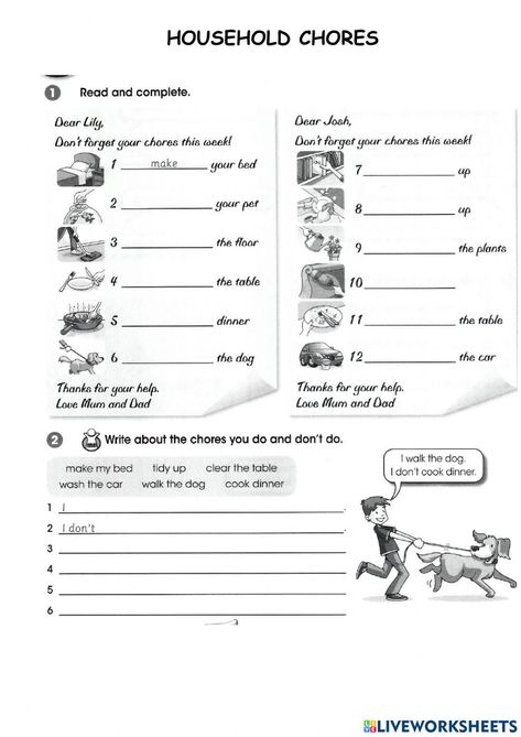 Household chores online activity for Kids 4. You can do the exercises online or download the worksheet as pdf. House Hold Chores Worksheet, Household Worksheet, Chores Worksheet, Household Services, Hello English, Free Time Activities, Thanksgiving Classroom, English Activities For Kids, Matching Worksheets