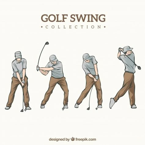 Hand drawn golf swing collection Premium... | Premium Vector #Freepik #vector #hand #man #sports #golf Golf Illustration, Golf Drawing, Golf Stick, Golf Images, Golf Pga, Silhouette Logo, Golf Inspiration, Golf School, Golf Logo