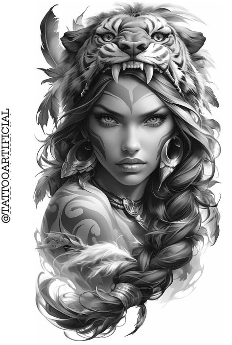 Drawings With Charcoal, Mujeres Tattoo, Female Warrior Tattoo, American Traditional Tattoo Ideas, Mexican Art Tattoos, Surreal Tattoo, Aztec Tattoo Designs, Native Tattoos, Girl Face Tattoo