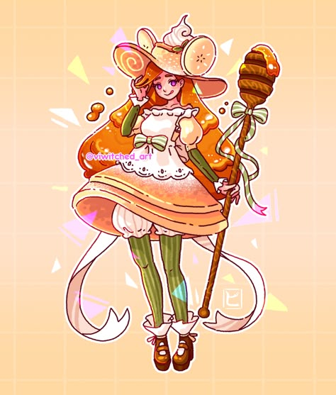 Dessert Character Design, Candy Character Design, Food Character Design, Honey Outfits, Witch Ocs, Cute Witch Art, Honey Magic, Dessert Dress, Candy Character