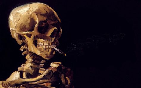 1440x900 Vincent Van Gogh - Head of a skeleton with a burning cigarette, 1886 ... Van Gogh Skull, Van Gogh Landscapes, Skull Pillow, Van Gogh Almond Blossom, Wallpaper Notebook, Vincent Van Gogh Art, Cute Laptop Wallpaper, Wallpaper Laptop, Van Gogh Paintings