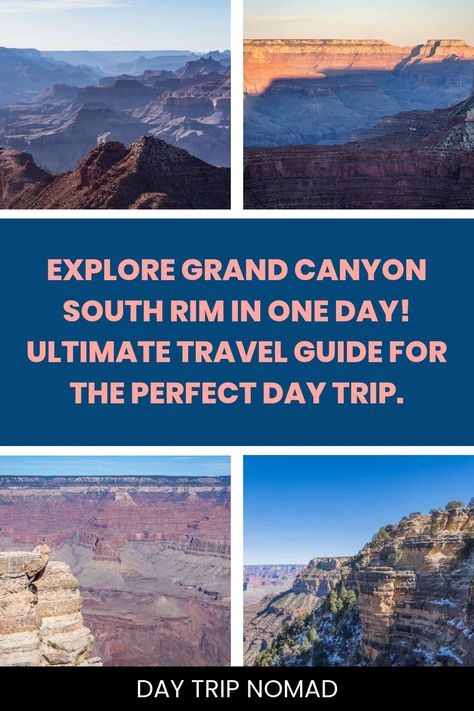 Discover the best of Grand Canyon South Rim in just one day! From breathtaking viewpoints to exciting adventures, this itinerary covers all the must-do activities. Start your day early at sunrise for stunning views and great photo opportunities at the popular Instagram spots. Then, head to hike along the rim trails for a closer look at this natural wonder.  Make sure to visit key attractions like Hopi Point, Mather Point, and Yavapai Observation Station for panoramic vistas. Arizona Honeymoon, Grand Canyon Village, Bright Angel Trail, Grand Canyon West, Visiting The Grand Canyon, Grand Canyon South Rim, Trip To Grand Canyon, Popular Instagram, Best Sunset