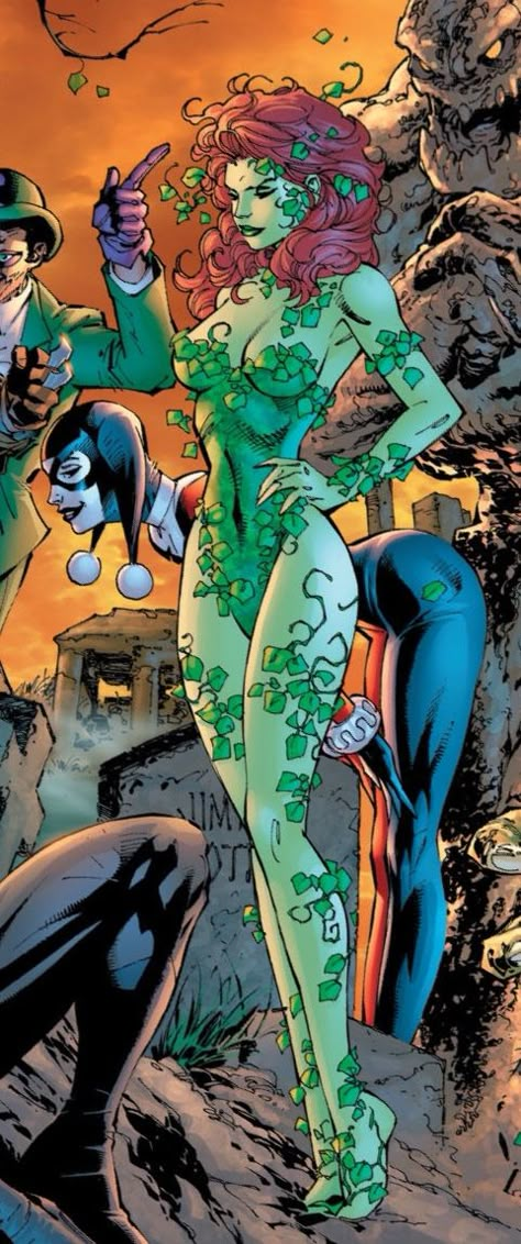 Dc Women Villains, Poison Ivy Art Illustration, Comic Book Poison Ivy, Poison Ivy Green Skin, Poison Ivy Artwork, Poison Ivy Pinup, Dc Comics Poison Ivy, Posion Ivy Pfps, Halloween Costumes Women Poison Ivy