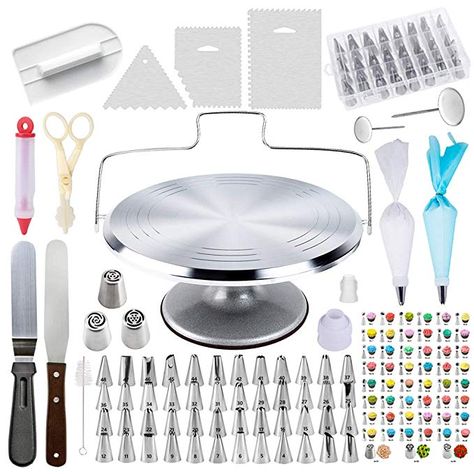 Amazon.com: 78 Piece Cake Decorating Supplies Kit | Aluminium Rotating Turntable Stand, Frosting & Piping Tips, Icing Spatula, Scraper, Smoother, Flower Nails, Cutter, Disposable Pastry Bags, Pro Baking Tools: Gateway Frosting Piping, Cake Decorating Turntable, Turntable Cake, Professional Cake Decorating, Cake Leveler, Turntable Stand, Icing Tips, Cake Decorating Kits, Cake Decorating Piping